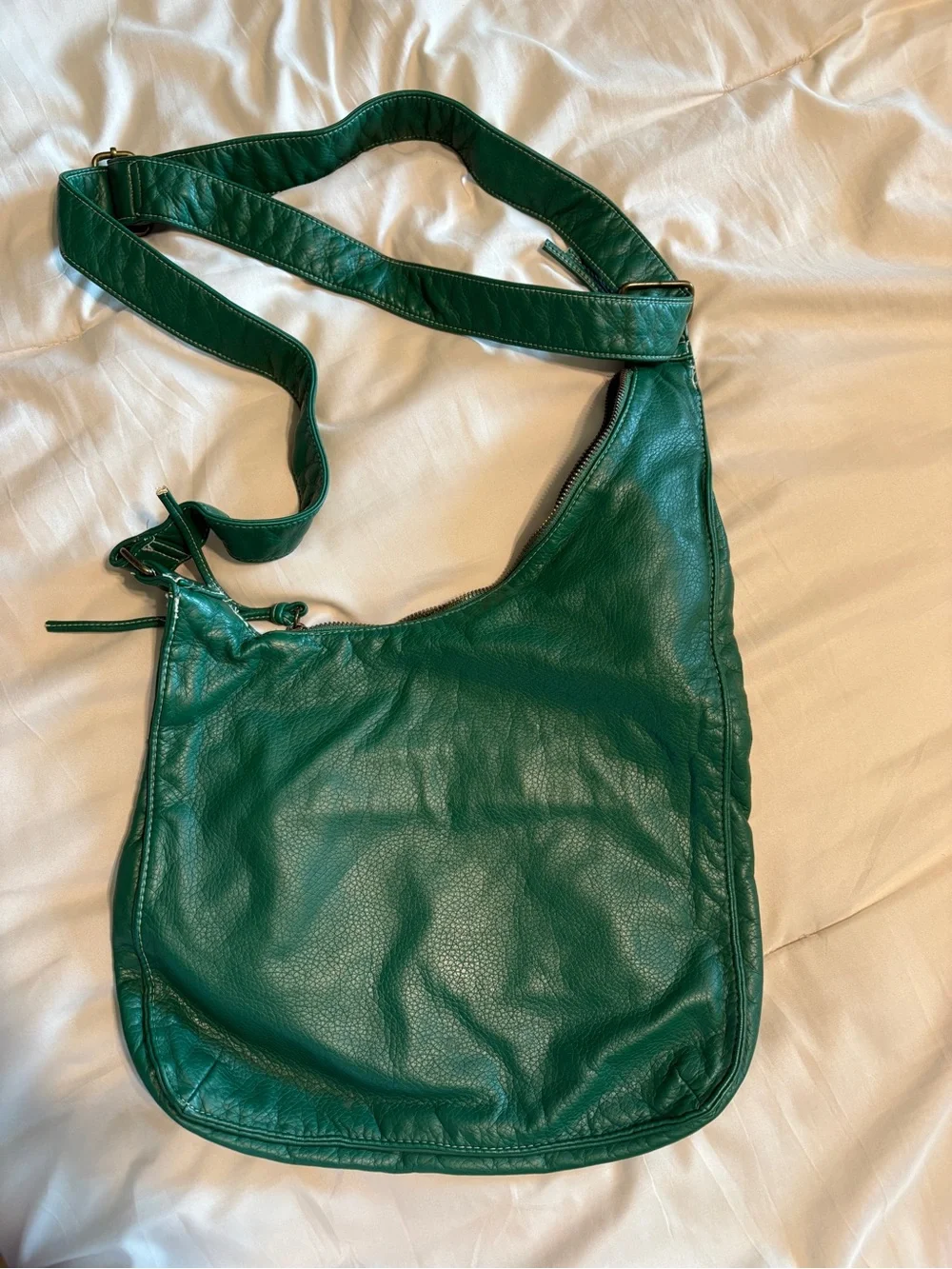 Emerald Green Faux Leather Slouchy Hobo Shoulder Bag